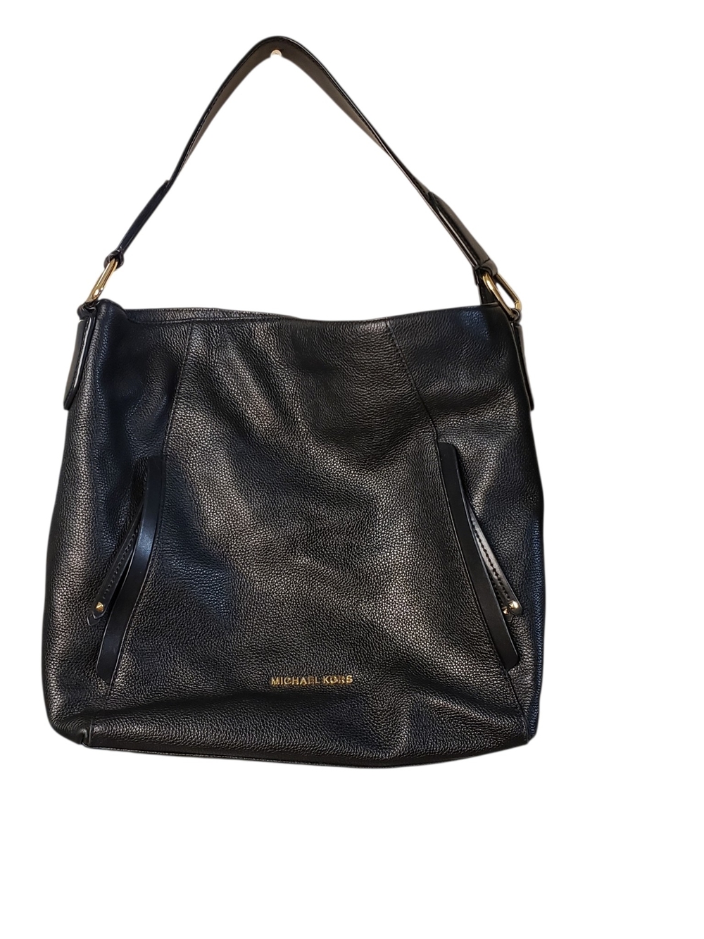 Michael Kors Black Pebbled Leather Hobo Shoulder Bag with Gold Logo